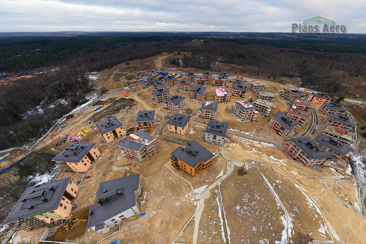 Аэрофотосъемка сферической 3D-панорамы строительства коттеджного поселка в Мистолово