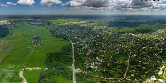 3D панорама с воздуха. Никольское ш.: Поркузи, Феклистово, Мишкино