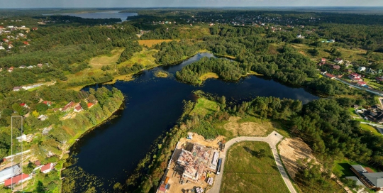 Панорама с воздуха: Коттеджный поселок Озерный Край, Строительный Трест. Аэрофотосъемка